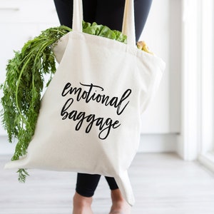 Emotional Baggage Tote, Funny Tote Bag, Tote Bag, Canvas Bag, Canvas Tote Bag, Inspirational Tote, Pink Tote Bag, Black Tote Bag, Market Bag