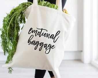 Emotional Baggage Tote, Funny Tote Bag, Tote Bag, Canvas Bag, Canvas Tote Bag, Inspirational Tote, Pink Tote Bag, Black Tote Bag, Market Bag