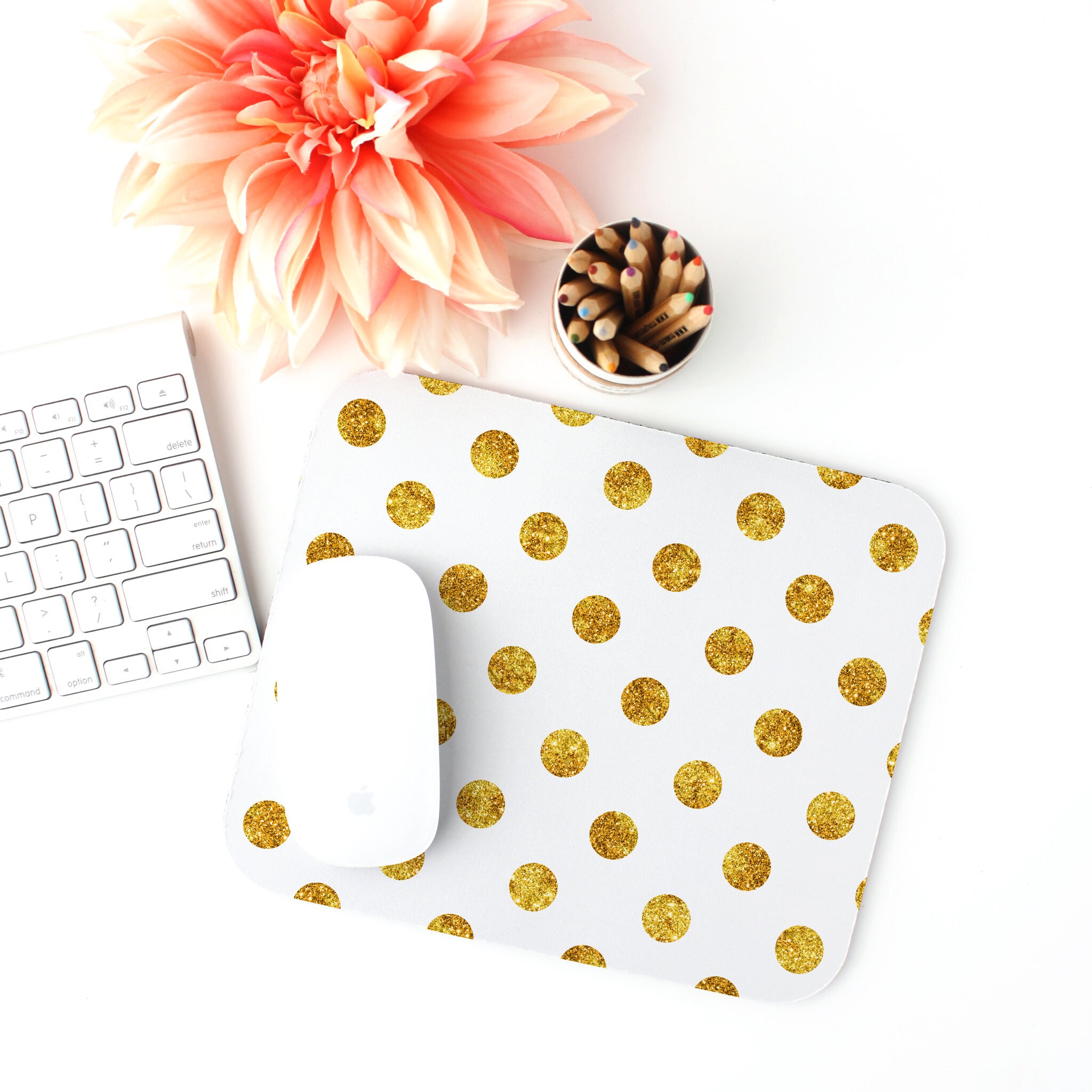 Polka Dot Mouse Pad Polka Dot Print Gold Mouse Pad Glitter | Etsy