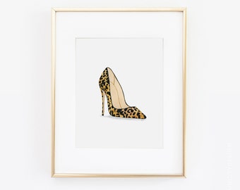 Heels Print, Leopard Print High Heels Print, Stiletto Print, Shoe Print, Fashion Prints, Closet Decor, Fashion Wall Art, Makeup Prints, Art