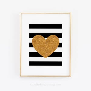 Gold Heart, Gold Glitter Print, Love Print, Faux Gold Glitter, Heart Print, Gold Art, Heart Wall Art, Wall Art, Desk Accessories, Gold Print