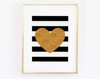Gold Heart, Gold Glitter Print, Love Print, Faux Gold Glitter, Heart Print, Gold Art, Heart Wall Art, Wall Art, Desk Accessories, Gold Print