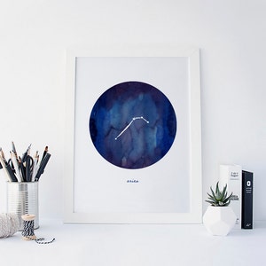 Aries Sun Sign, Zodiac Signs, Zodiac Constellations Watercolor, Horoscope Art, Astrology Art, Astrological Sign, Sun Sign Gift, Printable