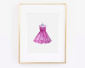 Fashion Print, Fashion Art, Fashion Decor, Pink Dress Print, Makeup Decor, Makeup Print, Makeup Wall Art, Vanity Decor Prints, Bathroom Art