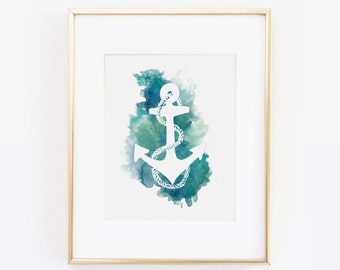 Anchor, Nautical Art, Anchor Print, Anchor Decor, Anchor Wall Art, Nautical Decor, Nautical Print, Wedding, Nautical Nursery, Watercolor Art