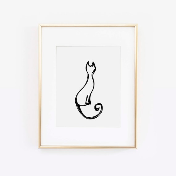 Cat Print, Black Cat Art, Cat Wall Art, Cat Art, Black and White Art, Black Cat Print, Cat Silhouette, Cat Decor, Office art, Printable Art