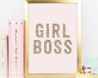 Girl Boss, Desk Accessories, Office Decor, Girl Boss Print, Boss Lady, Girl Print, Gold Decor, Office Decor, Gift For Her, Office Wall Art