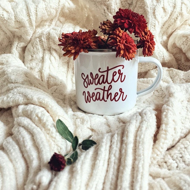 Sweater Weather Let's Cuddle Campfire Coffee Mug Fall Coffee Mug Coffee  Lover Gifts Winter Coffee Cup 15 Ounces 