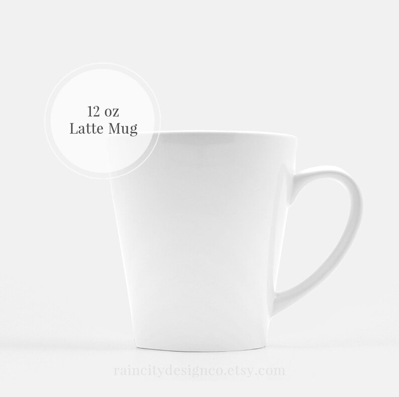 May include: White ceramic latte mug with a 12 oz capacity.