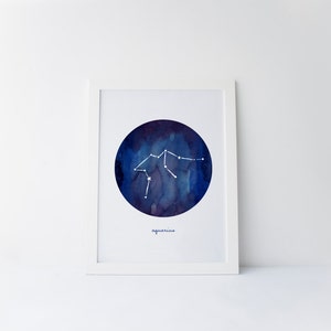 Aquarius Sun Sign, Zodiac Signs, Zodiac Constellations Watercolor, Horoscope Art, Astrology Art, Astrological Sign, Sun Sign Gift, Printable