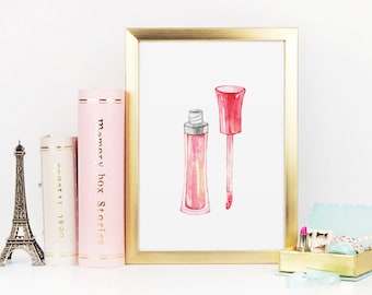 Impresión de maquillaje, impresión de brillo labial, salón de belleza, decoración de vanidad, impresión de lápiz labial, arte de la pared del baño, impresión de belleza, impresión de moda, arte de pared imprimible