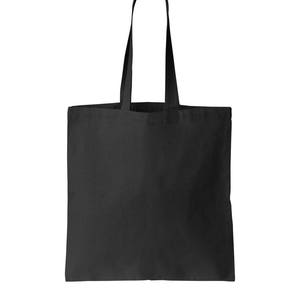May include: A black canvas tote bag with two handles. The bag is empty and has a flat bottom.