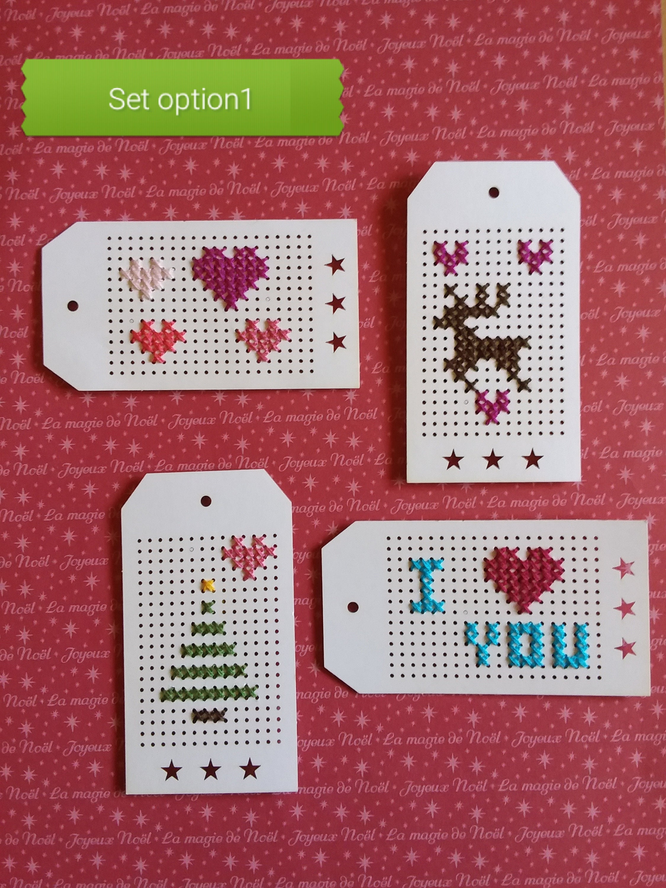Completed Christmas Cross stitch gift tags Christmas gift Etsy