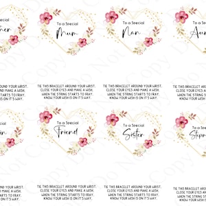 DIGITALE Familienwunsch-Armband-Rückenkarten mit Blumenmuster - 8 Designs, Mutter, Mutter, Nan, Freundin, Tante, Cousin, Stiefmutter. Schwester