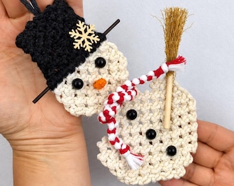 DIY Christmas Tree Ornament- Macrame Snowman Kit: Cord, Eyes, Buttons + Free Tutorial