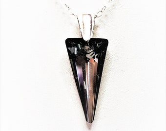 Austrian Crystal Spike Pendant, 925 Sterling Silver, Silver Night Crystal Point, Statement Necklace, Black Crystal, Pendants for Women