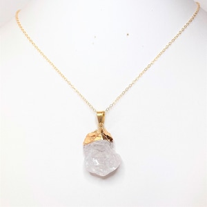 Clear Quartz Necklace, White Gemstone Pendant, Gold Filled, Raw Natural Stone Necklace, Chunky Crystal Necklace, Freeform Quartz Choker