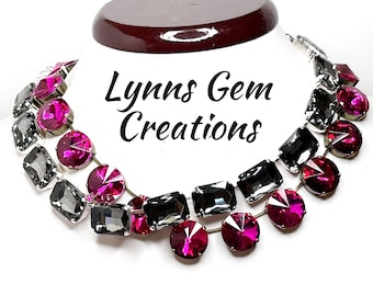 Black Fuchsia Crystal Necklaces: Anna Wintour Style Rhinestone Chokers