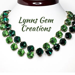 Peridot Emerald Crystal Necklaces, Anna Wintour Style, Georgian Collet, Statement Rhinestone Choker, Green Riviere, Necklace for Women
