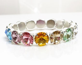 Rainbow Pastel Crystal Bracelet, Austrian Crystal, Tennis Wedding Jewellery, Bridesmaid Gift,  Multicolour Jewelry, Bracelets for Women