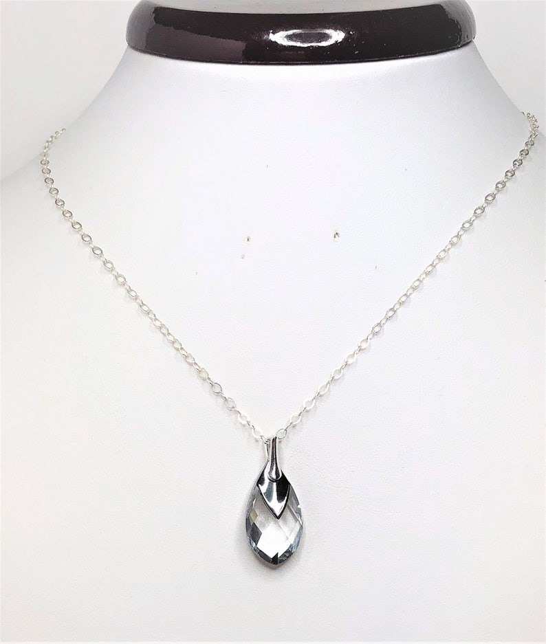 Clear Austrian Crystal Pendant, Light Chrome Necklace, Silver Crystal