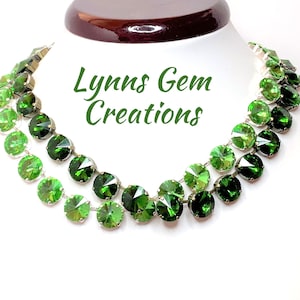 Emerald Peridot Crystal Georgian Collet Necklaces, Anna Wintour Style, Statement Rhinestone Choker, Green Riviere Choker, Necklace for Women