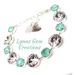 Mint Green Austrian Crystal Tennis Bracelet, Marianna Style, Green and Clear Jewellery, Birthday Gift for Her, Bracelets for Women