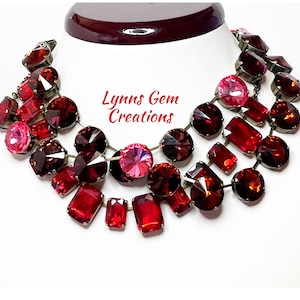 Anna Wintour Style Necklaces, Wine Red Georgian Collet, Red Statement Choker, Vintage Choker, Riviere Necklace, Necklaces for Women