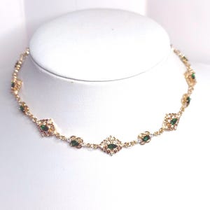Green Flower Crystal Jewelry Set, Elegant Emerald Diamond Jewelry, Pretty Wedding Choker, Fairycore Necklace Earrings Bracelet, Fantasy Ball