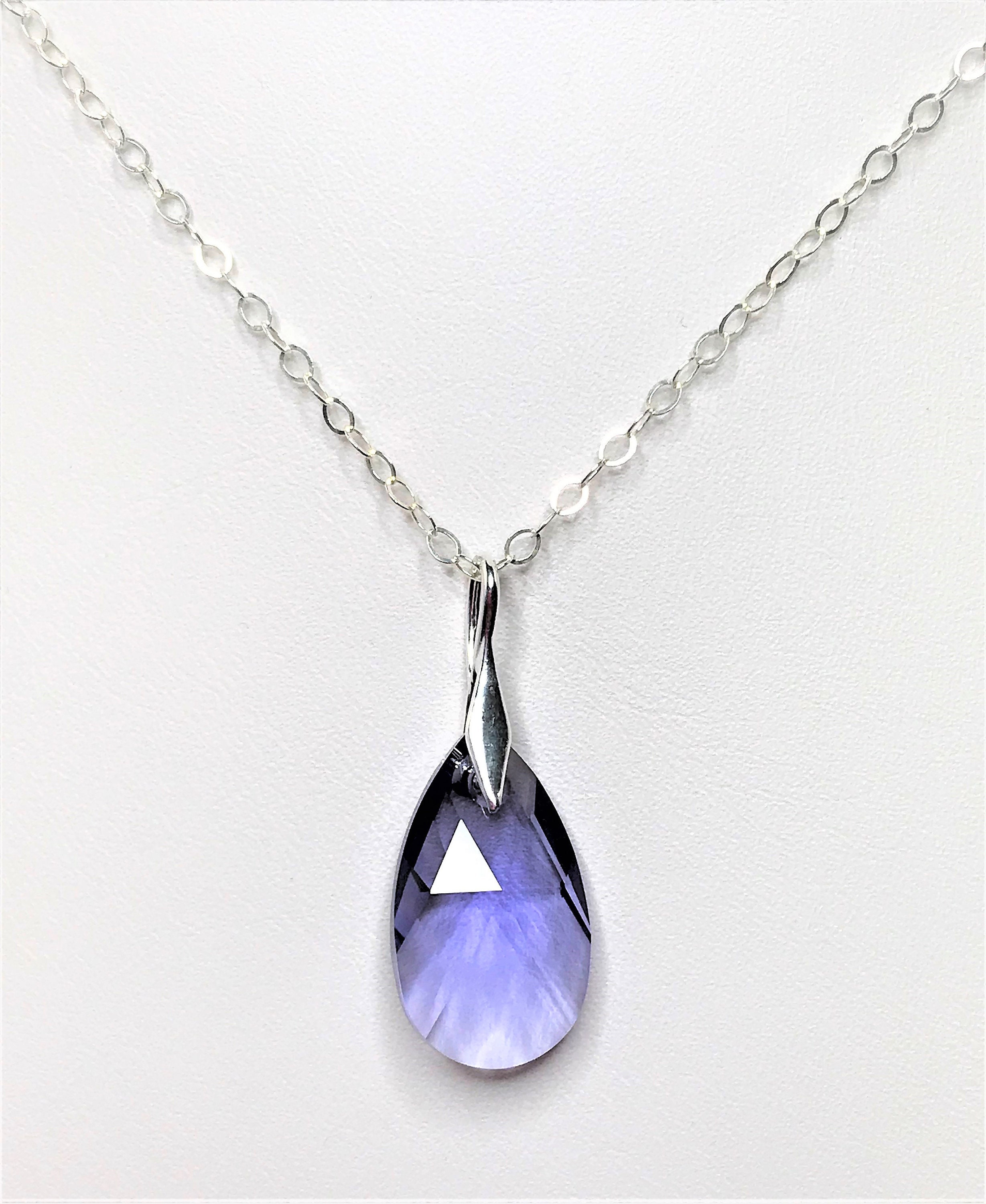 Tanzanite Teardrop Crystal Pendant 925 Sterling Silver Gold