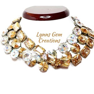 Anna Wintour Style Necklace, Light Silk Georgian Collet, Clear Rhinestone Choker, Riviere Necklace, Statement Necklace, Layering Chokers