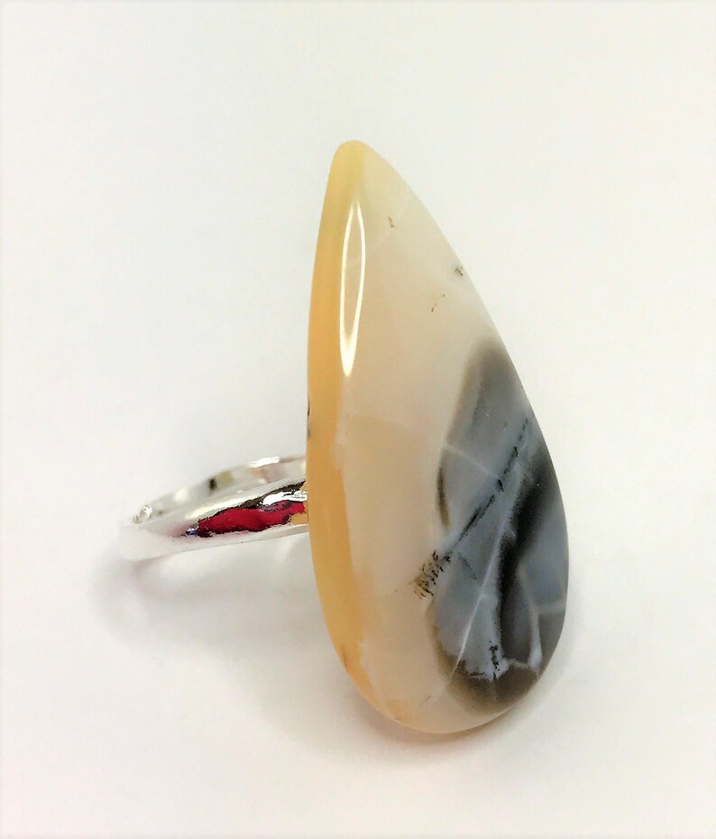 Dendritic Opal Cabochon Gemstone Sterling Silver Statement Ring Natural Stone Opal Gemstone Ring Unique Gift for Wife LynnsGemCreations