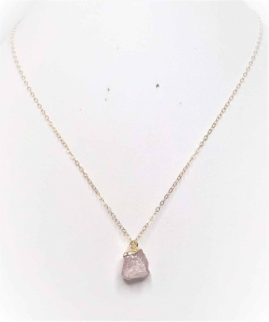 Rose Quartz Necklace Gold Filled Raw Pink Gemstone Pendant Etsy UK