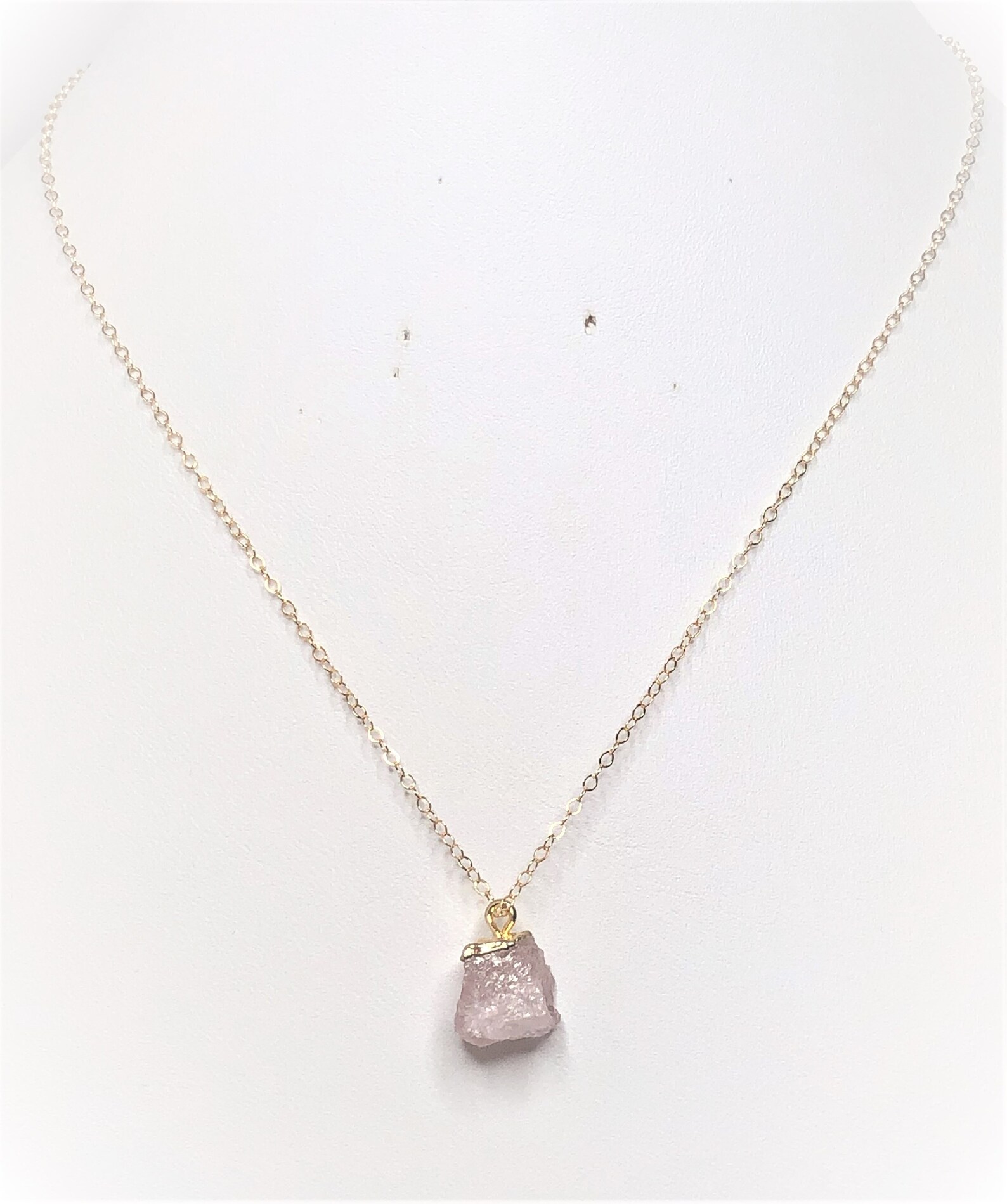Rose Quartz Necklace Gold Filled Raw Pink Gemstone Pendant Etsy UK