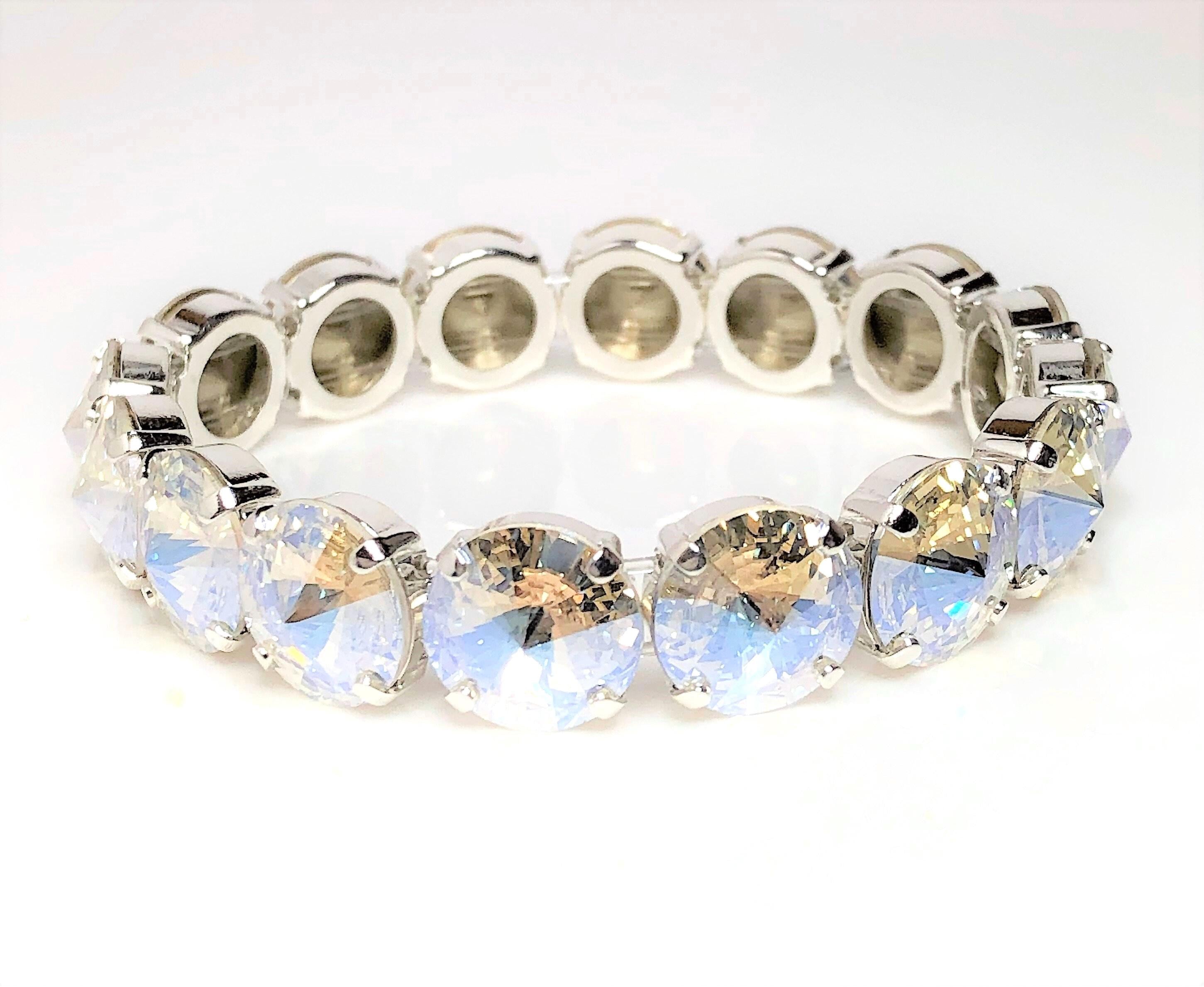 Austrian Crystal Moonlight Silver Bracelet, Statement Jewelry, Stretch Bracelets for Women, Gift for Her
