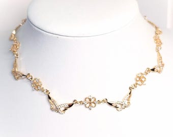Regency Crystal Butterfly Choker: Dainty Gold Cottagecore Necklace