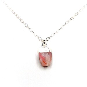Pink Opal Raw Stone Necklace, Pink Gemstone Pendant, Sterling Silver, Natural Stone, Minimalist Crystal Necklace, Freeform Dainty Stone