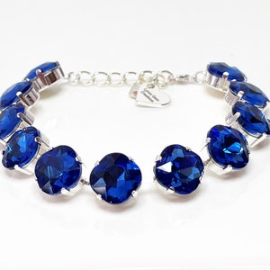 Sapphire Blue Crystal Bracelet, 12mm Cushion Cut, Blue Tennis Bracelet, Bridesmaid Gift, Georgian Statement Bracelet, Bracelets for Women image 1