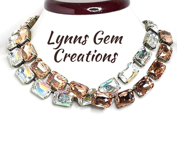 Crystal Collet Necklaces, Anna Wintour Style, Clear AB Peach Georgian Chokers