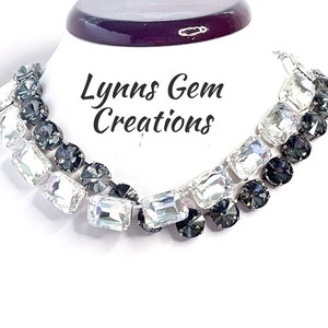 Clear Anna Wintour Necklace, Black Georgian Collet Crystal Choker, Silver Night Riviere Necklace, Statement Necklace, Layering Chokers