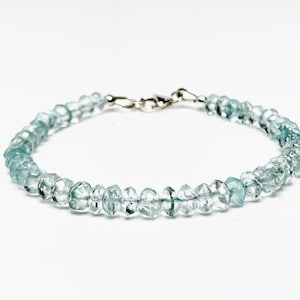 Blue Aquamarine Sterling Silver Bracelet, Natural Stone Bracelet, March Birthstone Gift, Light Blue Gemstone Bracelet, Bracelets for Women