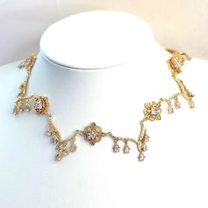 Elegante collar y pendientes de cristal en forma de lágrima, inspirados en la época de la Regencia, delicado collar de cristal en forma de lágrima, collar de flores para novias, joyería Fairycore