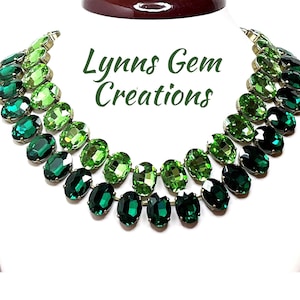 Emerald Peridot Crystal Georgian Collet Necklaces, Anna Wintour Inspired, Statement Rhinestone Choker, Riviere Necklaces for Women