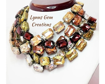 Anna Wintour Style Necklaces, Wine Georgian Collet, Yellow Crystal Choker, Golden Shadow Riviere Necklace, Statement Necklaces