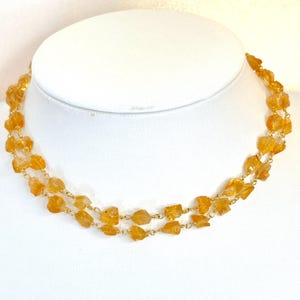 Raw Natural Citrine Stone Chain Necklace - 24 Inches - Gold Plated, November Birthstone Jewelry, Gemstone Gift for Her, Necklaces for Women