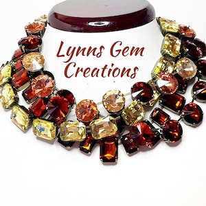 Anna Wintour Style Necklaces, Yellow Burnt Orange Georgian Collet Crystal Chokers, Riviere Necklace, Statement Necklace, Layering Chokers