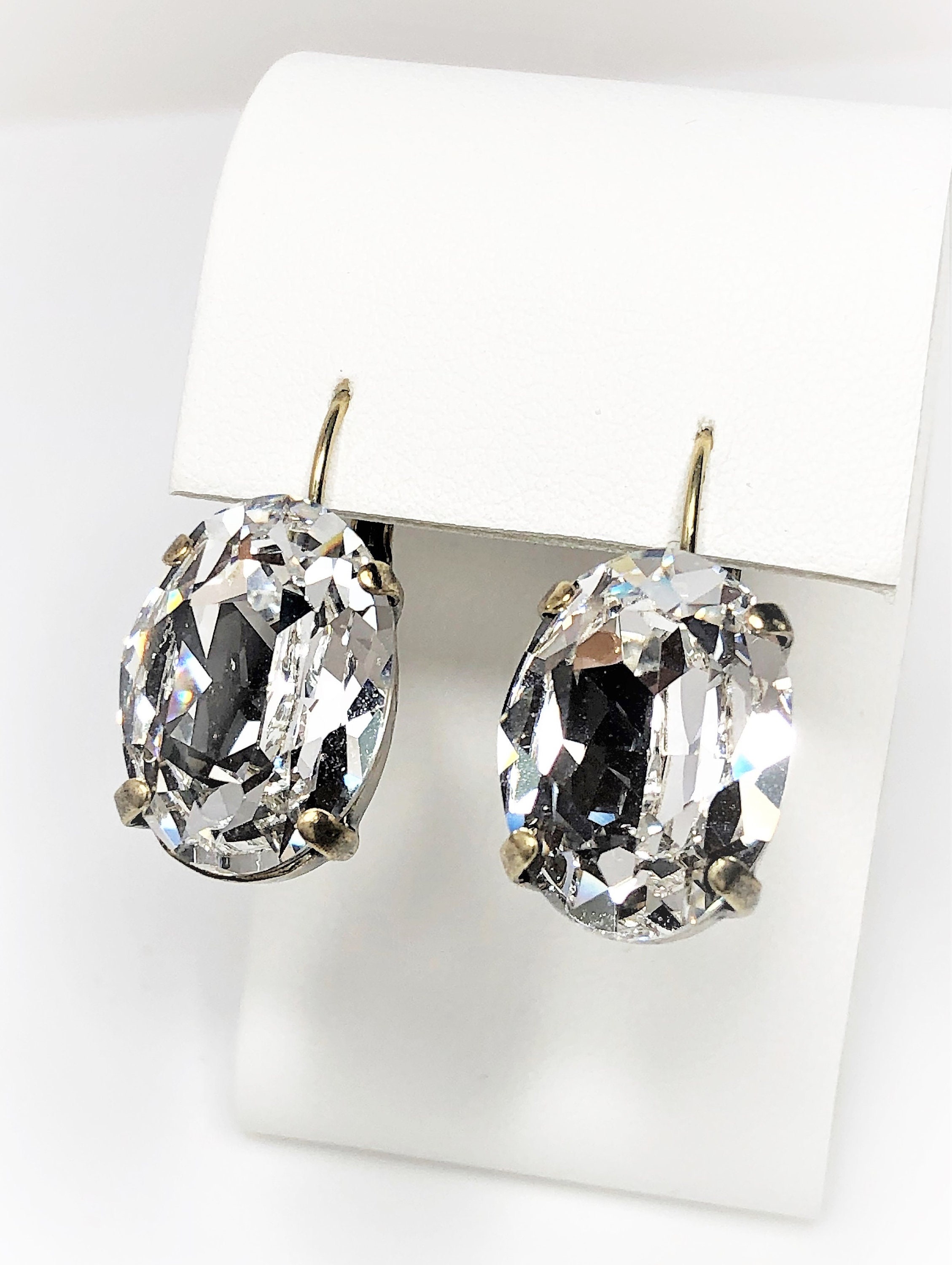 Clear Crystal Earrings Clear Oval Dangles Statement Drops Etsy UK