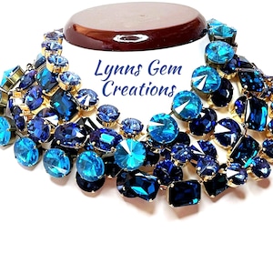 Anna Wintour Necklace, Sapphire Georgian Collet, Rhinestone Crystal Choker, Aquamarine Riviere Necklace, Layering Statement Necklace,