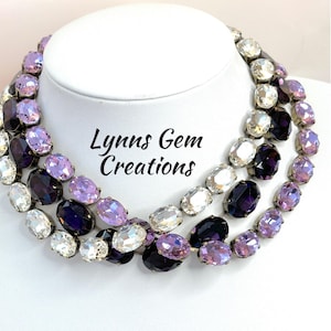 Violet Amethyst Georgian Collet Necklaces, Premium Oval Crystal, Anna Wintour Style, Clear Riviere, Statement Necklace, Necklaces for Women