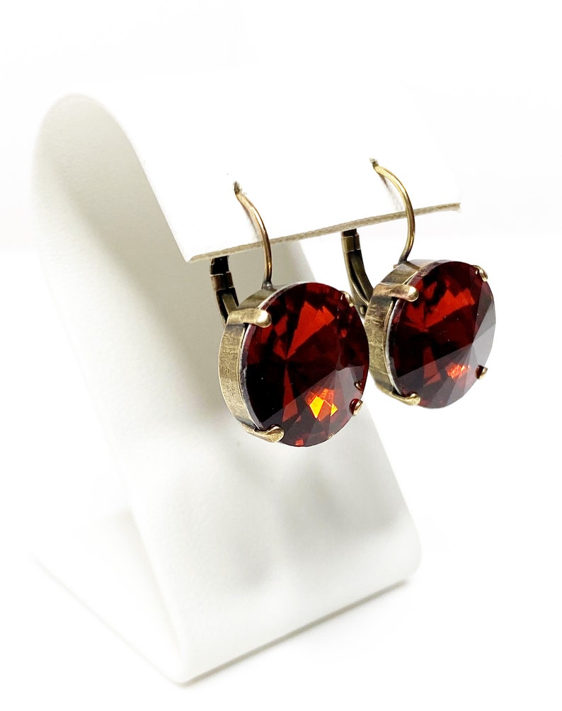 Burnt Orange Crystal Earrings: Antique Brass Dangle Drops - Etsy